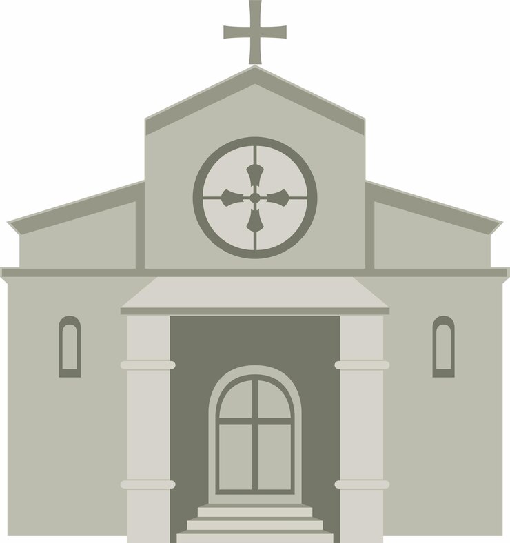 Vetor uma igreja com uma cruz na frente e as palavras o nome da igreja