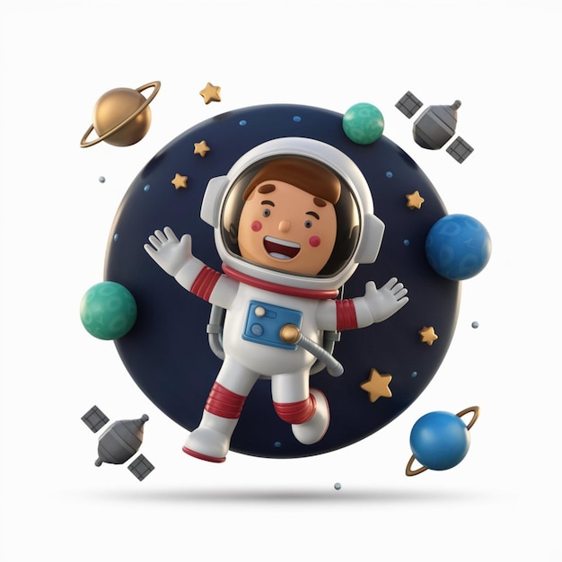 Vetor uma ilustração 3d colorida de um astronauta flutuando no espaço