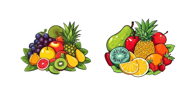 Uma ilustração apetitosa de frutas frescas habilmente dispostas em um fundo branco