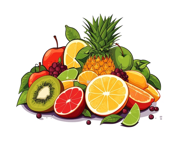 Vetor uma ilustração apetitosa de frutas frescas habilmente dispostas em um fundo branco