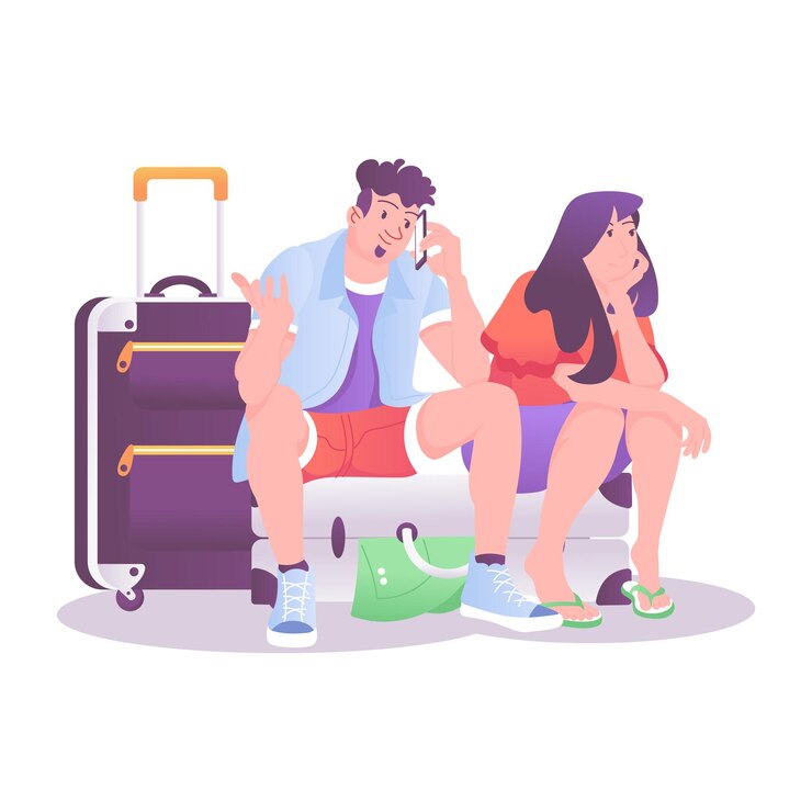 Vetor uma ilustração baseada em caracteres de atraso de voo