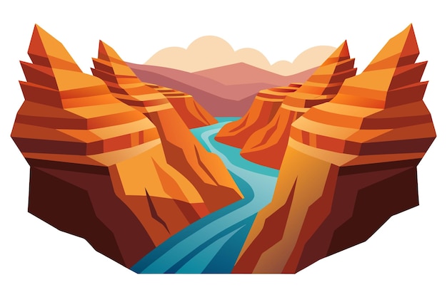 Vetor uma ilustração colorida de um rio fluindo através de uma paisagem desértica
