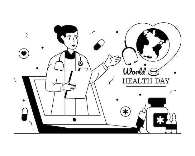 Uma ilustração da linha de glifo do dia mundial da saúde