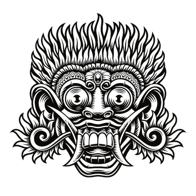 Uma ilustração da máscara barong tradicional da indonésia. esta ilustração pode ser usada como uma impressão de camisa ou para outros fins.