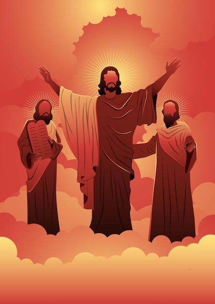 Uma ilustração da transfiguração de jesus cristo elias e moisés série bíblica