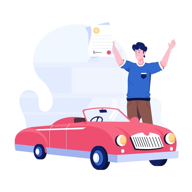 Uma ilustração de caráter plano de empréstimo de carro