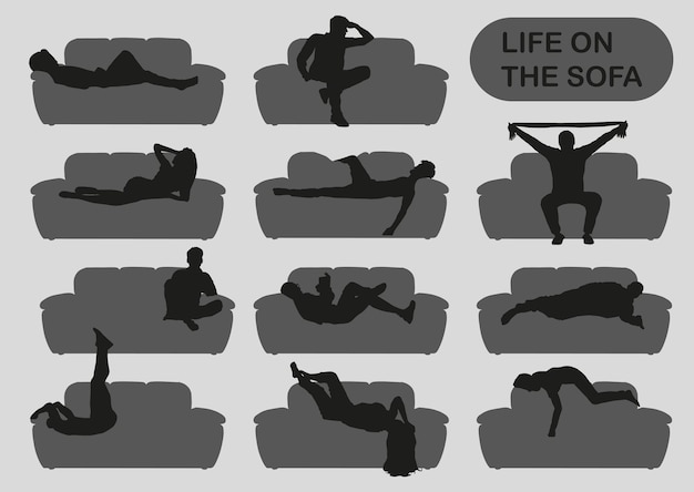 Uma ilustração de como um sofá pode ser usado no dia a dia do relaxamento ao exercício