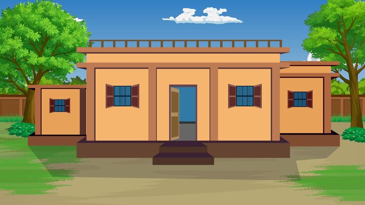 Vetor uma ilustração de desenho animado de uma casa com árvore