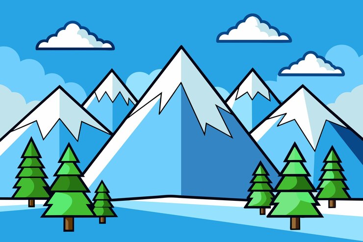 Vetor uma ilustração de desenho animado de uma montanha com uma montanha no fundo