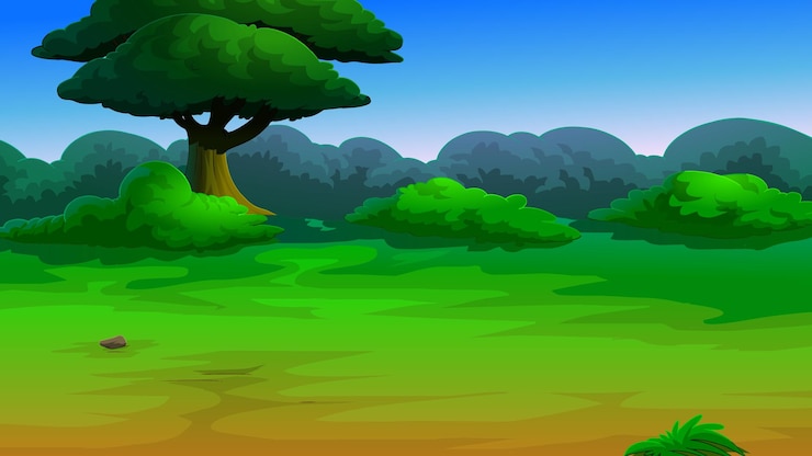 Vetor uma ilustração de desenho animado de uma paisagem com árvores e um campo verde