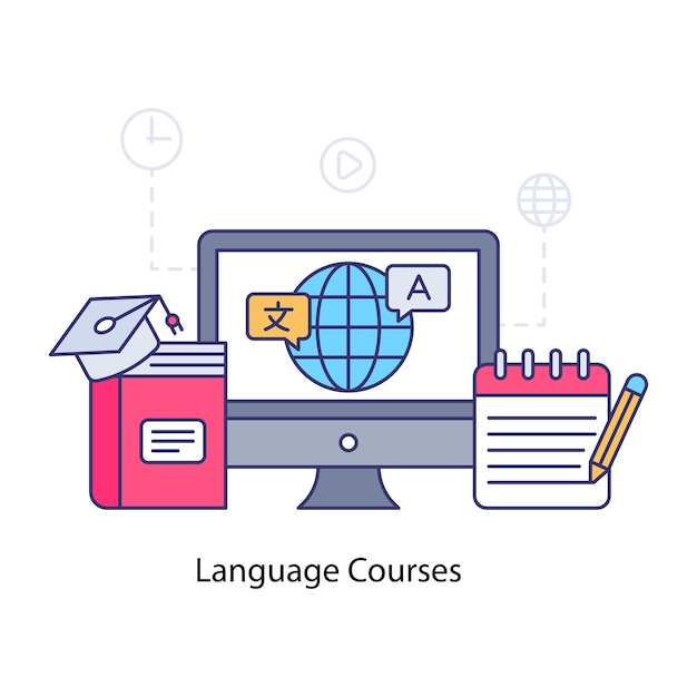 Uma ilustração de download premium de cursos de idiomas