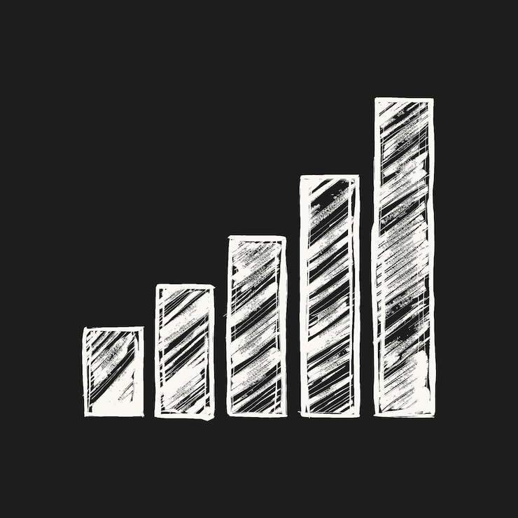 Vetor uma ilustração de gráfico de barras desenhada à mão em preto e branco com as barras aumentando da esquerda para a direita