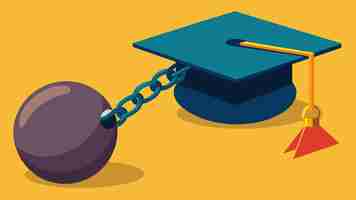 Vetor uma ilustração de um boné de formatura amarrado a uma bola e cadeia simbolizando como a dívida estudantil pode