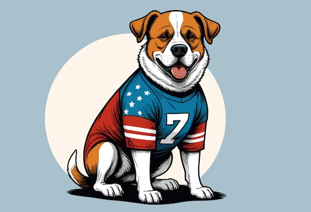 Uma ilustração de um cão vestindo uma camisola de futebol americano