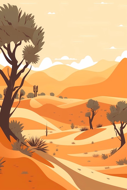 Vetor uma ilustração de um deserto com uma árvore e deserto ai gerado