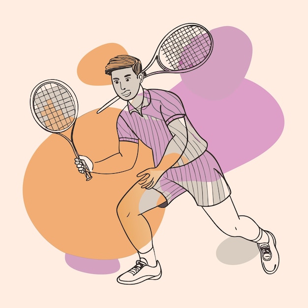 uma ilustração de um homem jogando tênis com uma raquete