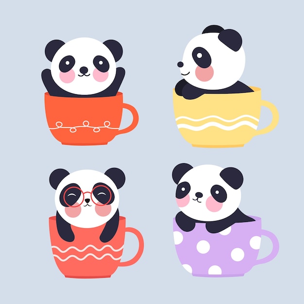 Uma ilustração de um pequeno panda fofo em uma xícara
