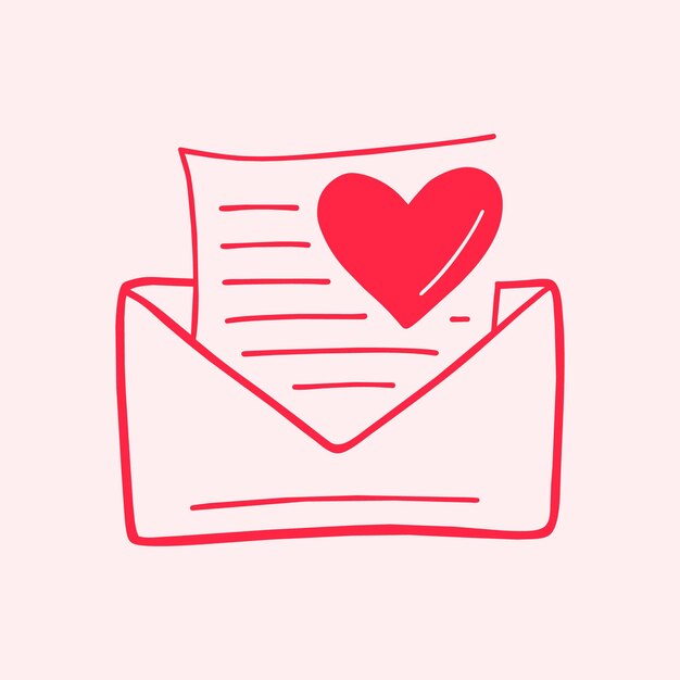 Uma ilustração de uma carta escrita à mão com um contorno de coração que transmite amor e afeição