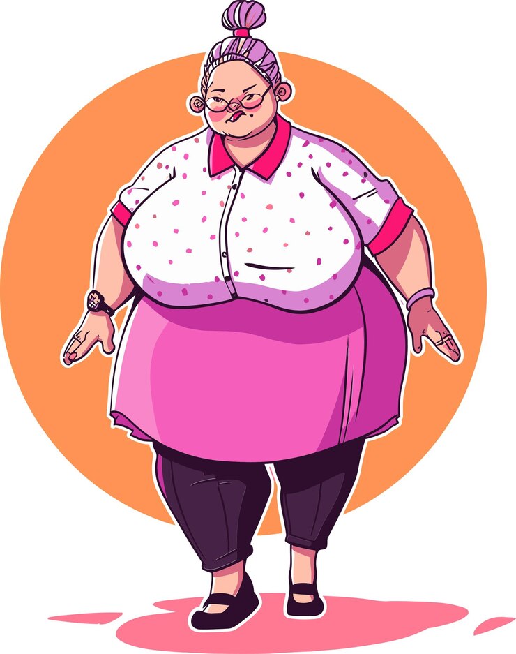 Vetor uma ilustração de uma mulher gorda com uma camisa rosa