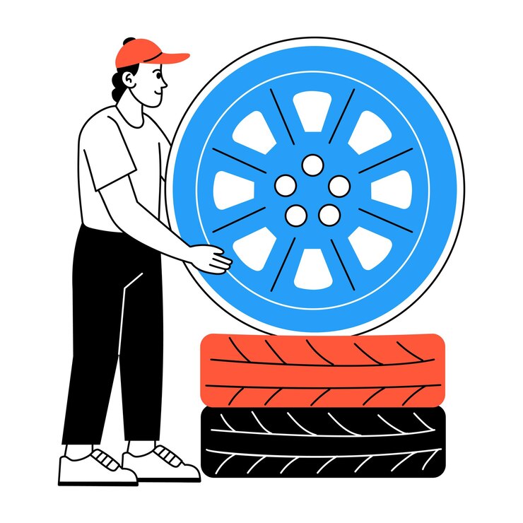 Vetor uma ilustração desenhada à mão mostrando um pneu de carro