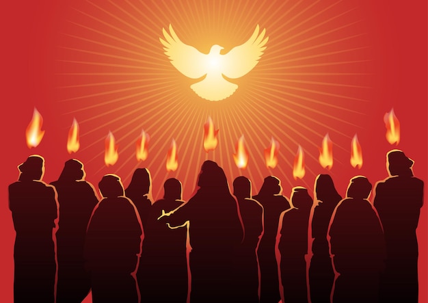 Vetor uma ilustração do espírito santo de domingo de pentecostes. série bíblica