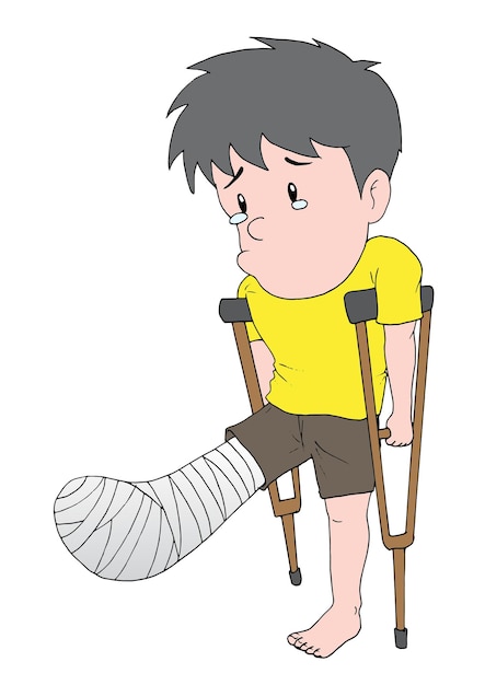 Uma ilustração do homem com uma perna quebrada