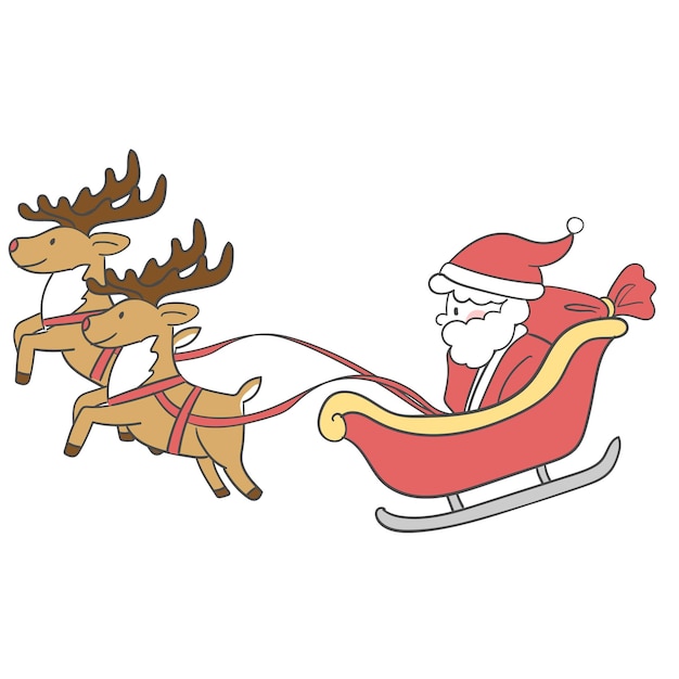Uma ilustração do papai noel montando um trenó de renas de natal.