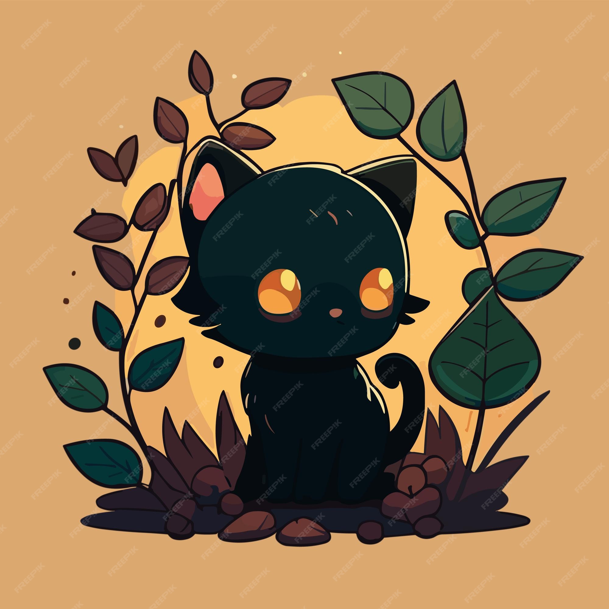 Desenho felino bonitinho kawaii anime gatinho preto mágico bruxa do  halloween gato animais domésticos