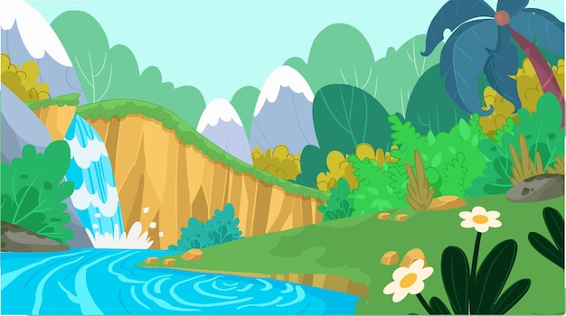 Uma ilustração dos desenhos animados de uma montanha e um rio.