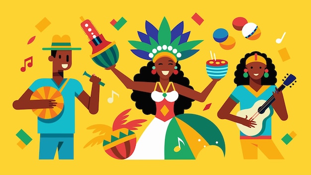 Vetor uma ilustração dos diversos gêneros que foram influenciados pelos ritmos afro-caribenhos da soca