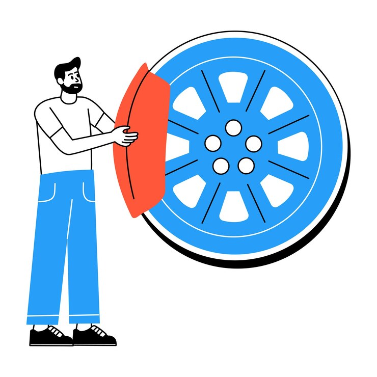Vetor uma ilustração em estilo esboçado da inspeção de pneus
