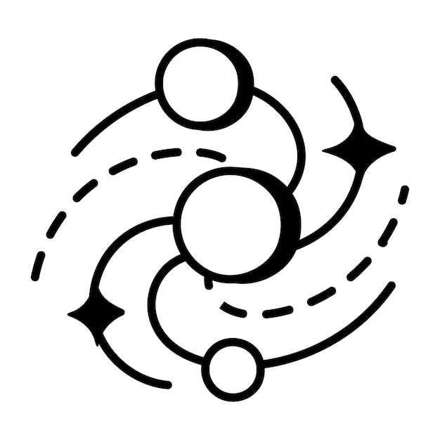 Uma ilustração em preto e branco de círculos com setas apontando para o centro.