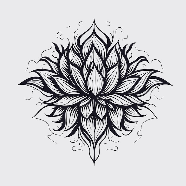 Vetor uma ilustração em preto e branco de uma flor com a palavra lótus.