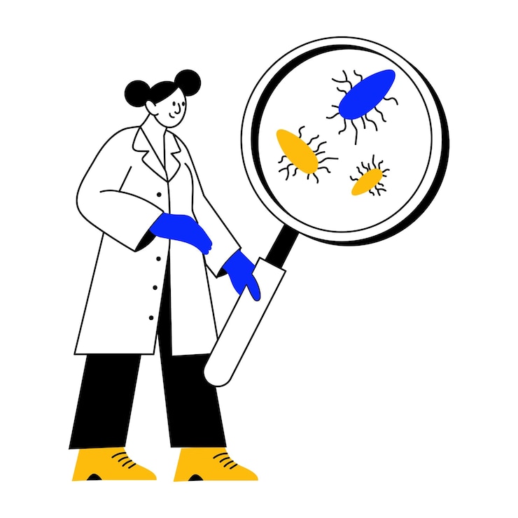 Vetor uma ilustração esboçada mostrando um bacteriologista analisando micróbios