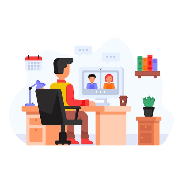 Uma ilustração plana bem projetada do trabalho coletivo da equipe de escritório