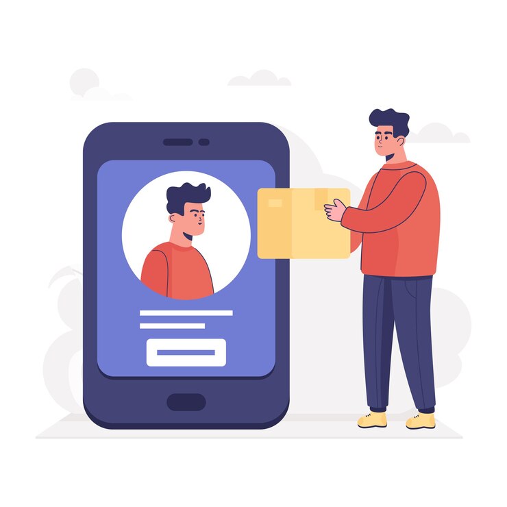 Vetor uma ilustração plana de entrega móvel e recebimento de encomendas via celular