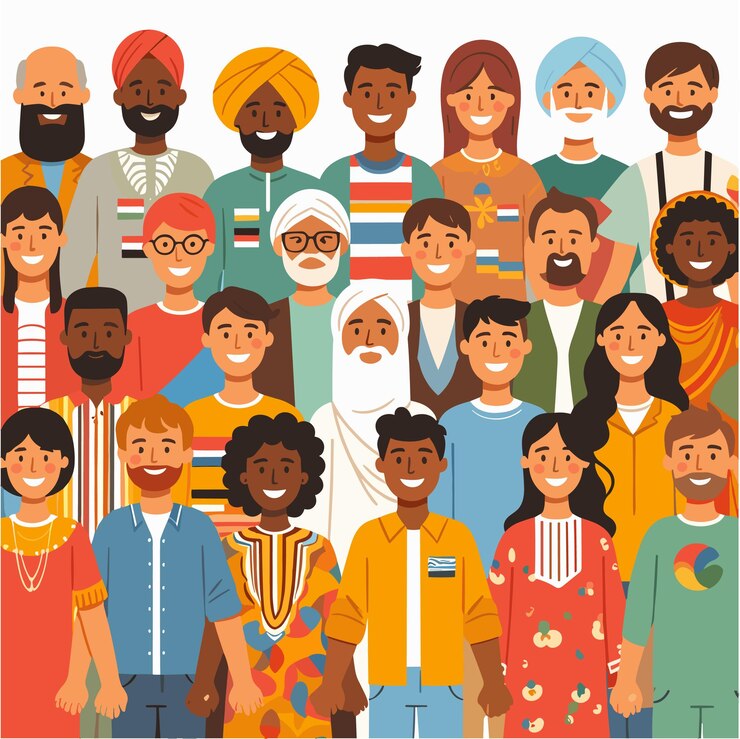 Vetor uma ilustração plana de pessoas de diversas etnias