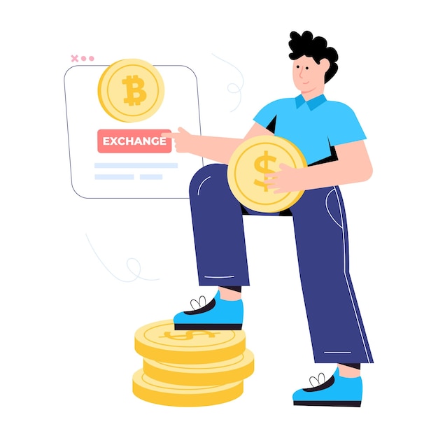 Uma ilustração plana de troca de criptomoedas