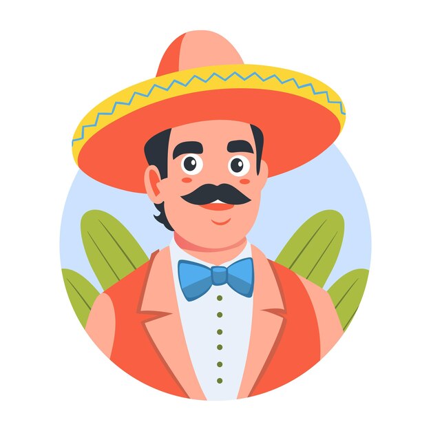 Uma ilustração plana de um personagem sombrero