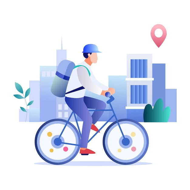 Uma ilustração plana de uma entrega de bicicleta