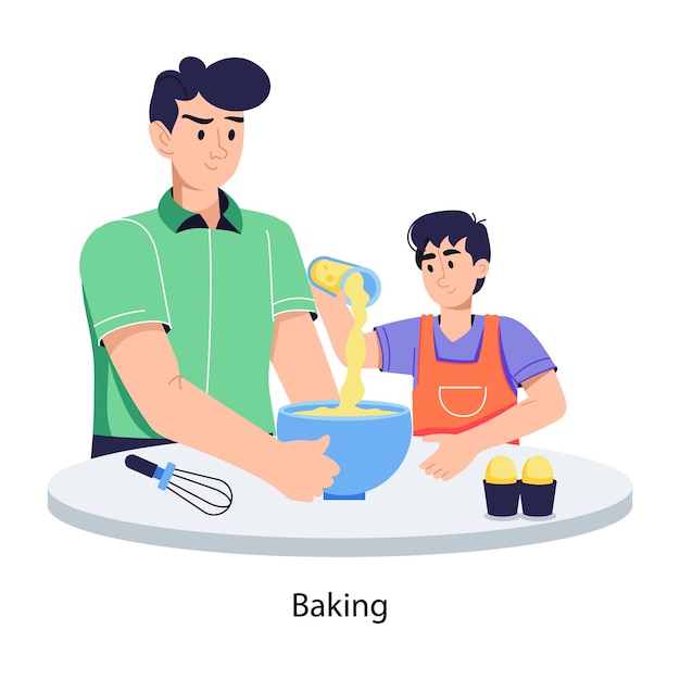 Uma ilustração plana editável de pai e filho assando juntos