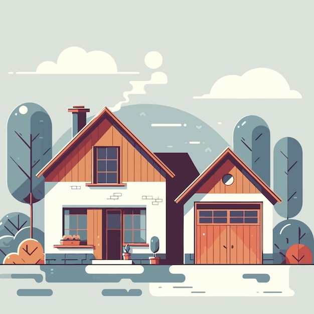 Uma ilustração plana minimalista de uma casa na aldeia