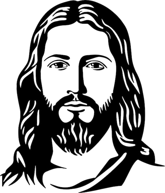 Uma ilustração preta do vetor da cara de Jesus em um fundo branco