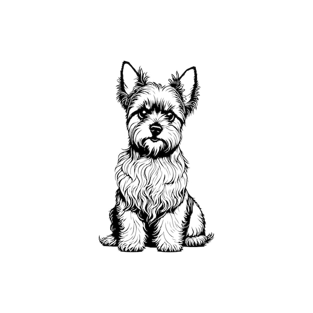 Vetor uma ilustração preto e branco de um cachorro chamado yorkshire terrier.