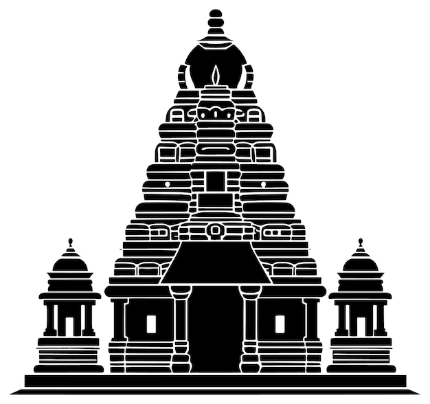 Vetor uma ilustração preto e branco de um templo hindu.