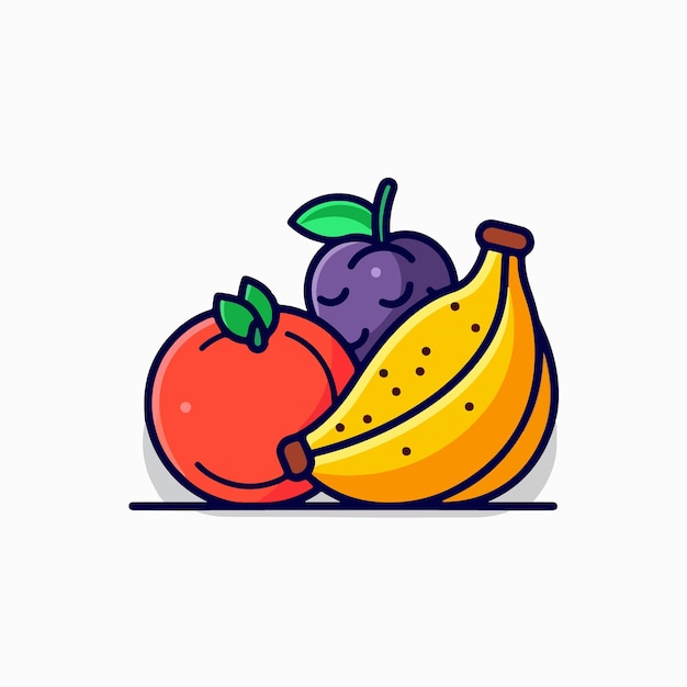 Uma ilustração simples de uma fruta e banana.