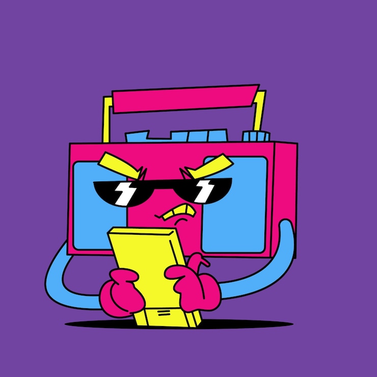 Vetor uma ilustração vetorial boombox personagens usam óculos console de jogo com emoção zangada