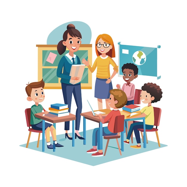 Uma ilustração vetorial de um professor ensinando na sala de aula