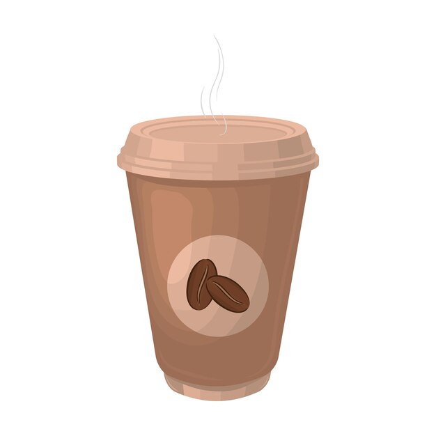 Uma ilustração vetorial de uma xícara de café de papel pardo com um design com ilustração em vetor de grãos de café
