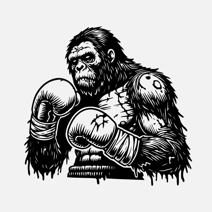 Vetor uma ilustração vetorial plana de um gorila como boxeador